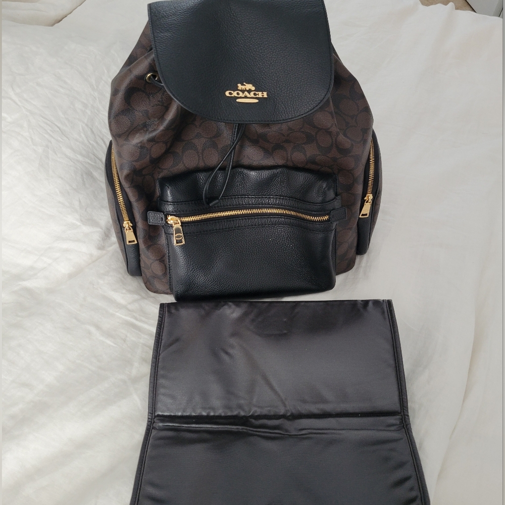Coach Baby Backpack Brown Black signature print
